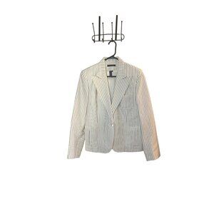 Lauren Ralph Lauren Ivory Pinstripe Blazer Jacket Sz 10  Lined Linen Blend